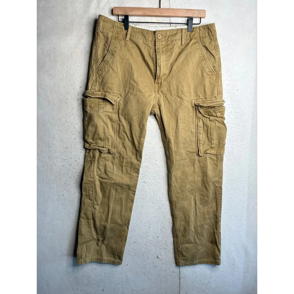 Levis Mens Cargo Pants Tan Khaki Cotton Twill Straight Leg 34x32 12462-0079